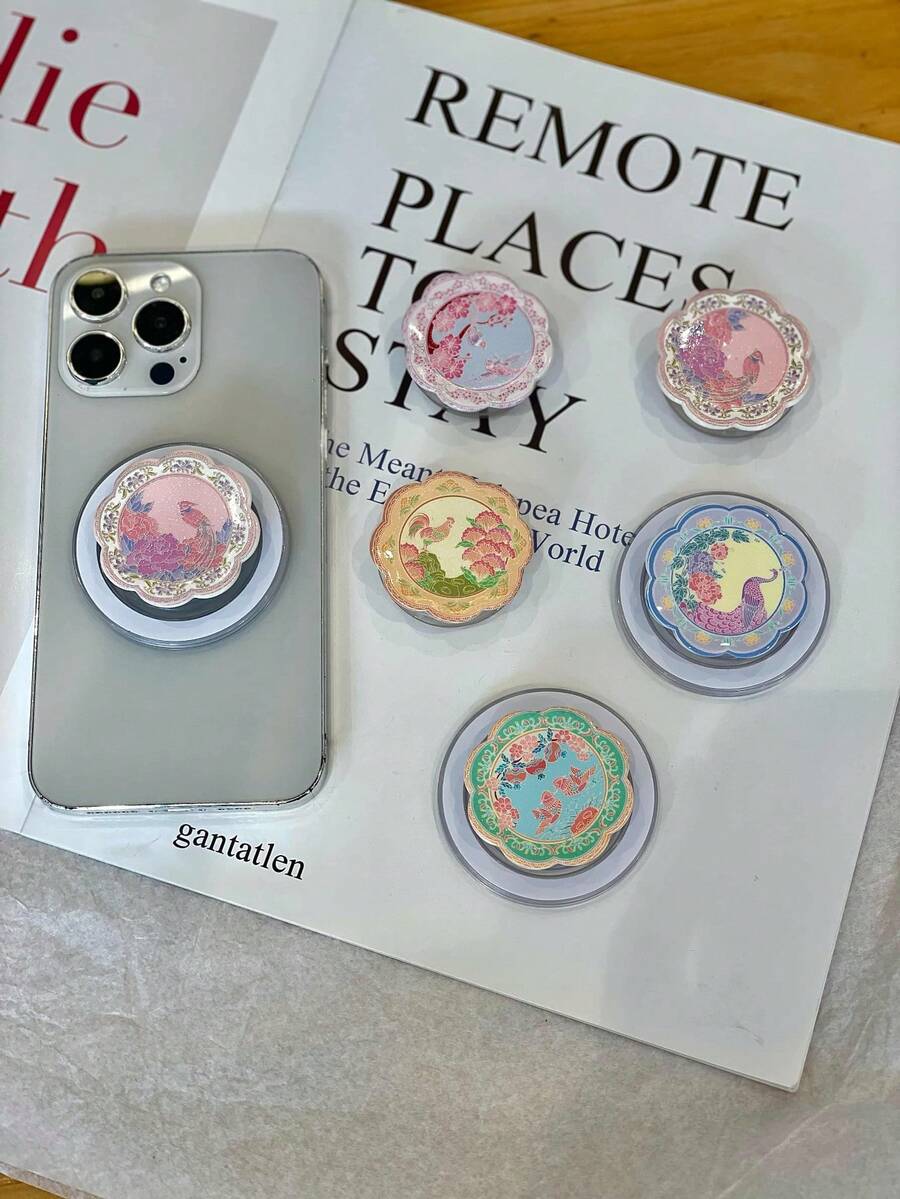 Vintage Floral Magnetic Phone Grip Stand, Multi-Function Expandable Holder Compatible With All Phones - Multicolor - View 1