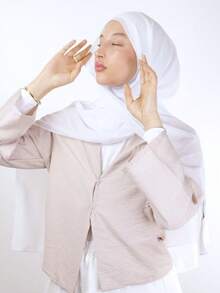 1pc Women Classic Casual Pullover Instant Hijab,Chiffon Scarf, Solid Color, Comfortable, Breathable Modal Fabric Neck Gaiter, Headwrap, Versatile Head Wrap, Suitable For Daily Use For Dress,Travel Essential,Beach Towel - White - View 3