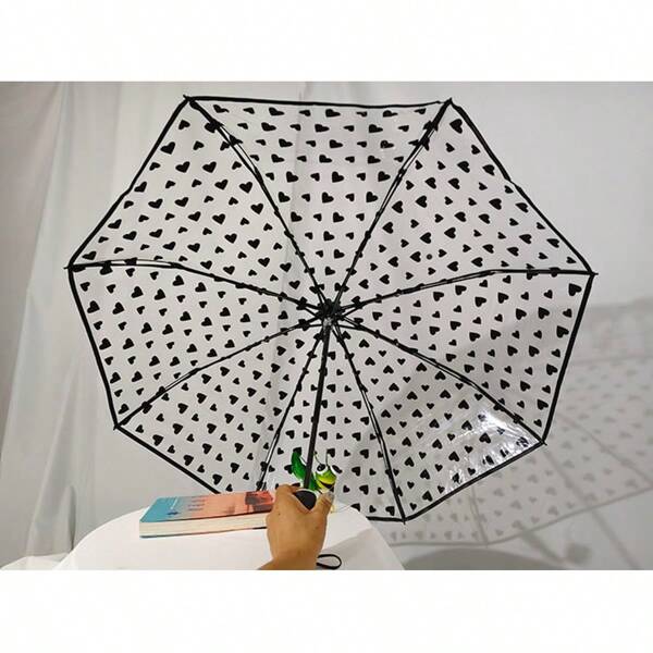 1pc Foldable Sun Manual Umbrella Cute Cl Ear Romantic Cherry Blossom Umbrella Clear Umbrella A Cute Heart-Shaped Patterned Umbrella