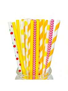 25pcs/100pcs Multicolor Mixed Red Color Paper Straws, Disposable Paper Straws With Various Patterns, 100pcs Set, Suitable For Holidays, Parties, Wedding, Anniversary, Decorative Straws For Beverages Like Milk Tea, Coffee, Juice