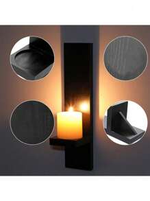 2 pièces Set Appliques murales en bois pour bougies, Porte-bougies de style campagnard montés au mur, Appliques murales noires de style Farmhouse, Porte-bougies muraux vintage pour la décoration du salon
