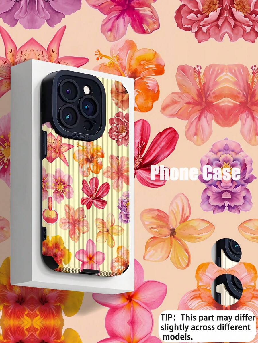 1pc New Floral Pattern Soft Silicone Phone Case, Scratch-Resistant Compatible With Apple And 15/15PLUS/15PRO/15PROMAX Waterproof Shockproof Anti-Fall
