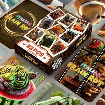 1 pièce - 92 ensembles de cartes "Brain Rot", 60 cartes et 32 autocollants, "Tung Tung Sahur", "Tralalero Tralala" et "Schimpansinni Bananini", cartes de collection de bonhommes en bois requin, cadeaux d'anniversaire pour les fans et les amis