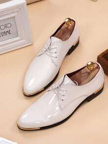 أكسفورد جلد بولي يوريثان لامع للرجال، أنيق بطراز بريطاني كاجوال رسمي