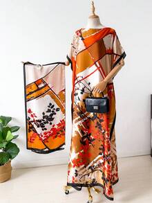 2pcs Faux Silk Peacock Print Shawl Scarf, Various Styles, Women Beach Cover Up, Sun Protection, Satin Scarf, Multifunctional Wear For Dress - Multicolor - View 20