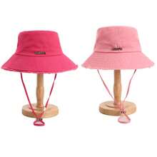 Korean Style Frayed Metal Letter Bucket Hat, Washed Vintage Rose Red Outdoor Hiking Sun Protection Cap For Women,Holiday,Travel - Hot Pink - View 24