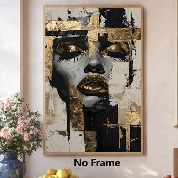 1 Piece,Abstract Golden Woman, Modern Frameless Art Decoration Painting, Printed Posters Mural, Waterproof Canvas,Suitable For Home, Office, Bedroom, Living Room, Study, Bathroom, Bar, Wall Arts And Home Decoration, Is An Ideal Holiday Gift
