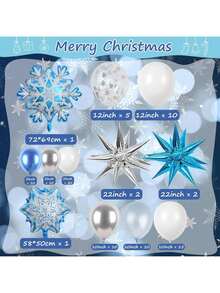 Guirnalda de cumpleaños de Frozen, globos blancos y plateados con copos de nieve, globos metálicos azules y plateados, globos blancos, azules y plateados para una fiesta de invierno, fiesta de helados, decoraciones de fiesta de Frozen, globos - Multicolor - Ver 3