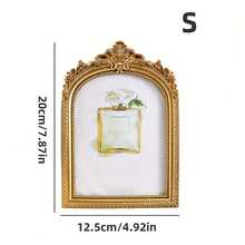 1pc Vintage European Style Gold Floral Arch Shaped Decorative Photo Frame, Resin Artistic Embossed Luxurious Frame With Glass Panel, Suitable For Wedding, Holiday Souvenirs, And Indoor/Outdoor Home Decor - Multicolor - View 8
