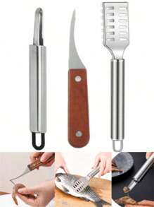 6pcs/5pcs/3pcs/1pc Stainless Steel Shrimp Peeler, Fish Scaler, Kitchen Shrimp Shell Separator, Practical Seafood Processing Descaler And Peeler, Professional Household Kitchen Tool