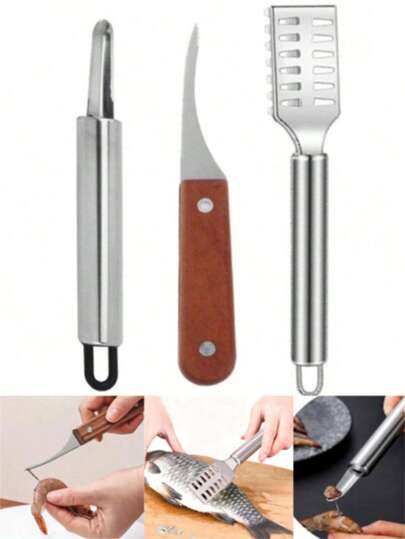 3 szt./2 szt./1 szt. Obieraczka do krewetek ze stali nierdzewnej, łuskarka do ryb, separator skorup do czyszczenia owoców morza, praktyczne narzędzia kuchenne do przetwarzania krewetek i ryb