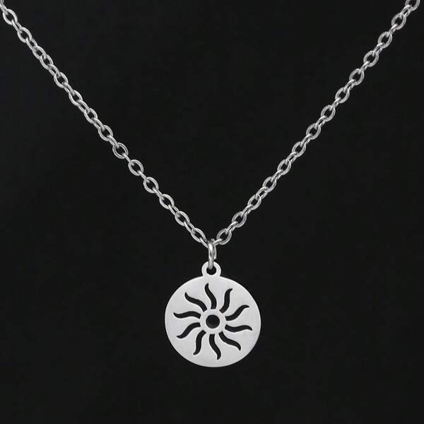 1pc Men's Stainless Steel Sun Pendant Necklace, Minimalist & Fashionable Jewelry Suitable For Daily Wear