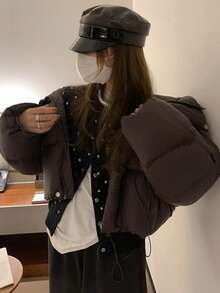 女士波点随机印花纽扣开襟毛衣，休闲秋冬上衣 - 黑色 - 查看 4