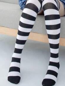 1 Pair Women's Christmas Striped Thigh High Socks, Suitable For Stage Performance, Cosplay, Party, Winter Warmth, Y2K Style - Multicolor - View 8