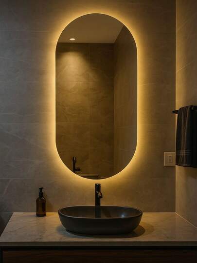 Espelho Oval Lapidado 80x50cm Led+fonte Bivolt Decoraçâo