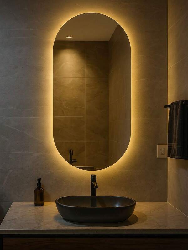 Espelho Oval Lapidado 80x50cm Led+fonte Bivolt Decoraçâo