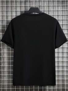 Manfinity LEGND Camiseta de manga corta de cuello redondo semitransparemte ligera con estampado de letras casual para hombres, camisetas de verano casuales vintage para hombres - Negro - Ver 2