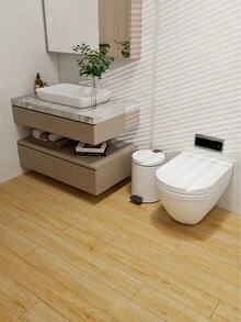 Madebyblanc 1 卷米色厚剥离粘贴地砖贴纸（厚度：0.25 毫米），防水防滑乙烯基地板贴纸，自粘厚乙烯基贴纸适用于浴室、客厅、卧室、厨房、房车、可移除壁纸、墙贴和地板贴纸，适用于卧室和客厅 - 加厚米黃色 - 查看 16