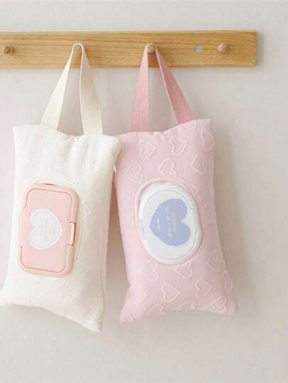 1pc Heart-Shaped Large Capacity Pull-Out Tissue Holder For Car, Wet Wipes Case, Portable Handbag Style Tissue Dispenser