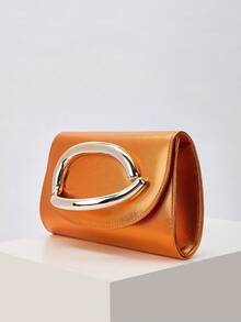 闪亮、耀眼、奢华、迷人、优雅、精致的大号女士手拿包、晚宴包、派对手提包，配有可拆卸链条肩带，适合婚礼、派对、舞会等场合，采用天鹅绒材质，时尚优雅，适合女孩、女士、大学生、年轻职业人士和上班族。 - 橘色 - 查看 3