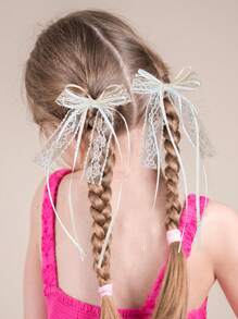 2 Pieces Of Super Fairy Lace Streamer Bow Pearl Hairpin, Korean Princess Head High-End Hairpin, Ballet Style Clip Hair Ornament