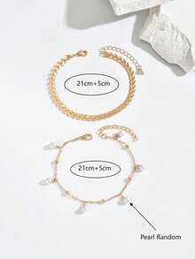 2 件时尚百搭简约飞机吊饰珍珠装饰脚链套装，适合女士