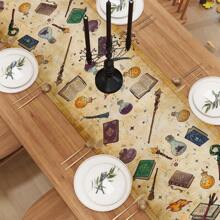 1/25pcs Pumpkin & Colorful Crow Designed Durable Table Runner, Suitable For Autumn Halloween Home Kitchen Decor, Holiday Party, Halloween Decor, Fall Theme Decor, Indoor Decoration, Party Supplies, Holiday Gift, Room Decor, Dining Table Decor