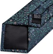 Conjunto de corbata de seda con estampado floral, incluye pinza de corbata, pañuelo y gemelos - Azul marino y verde - View 5