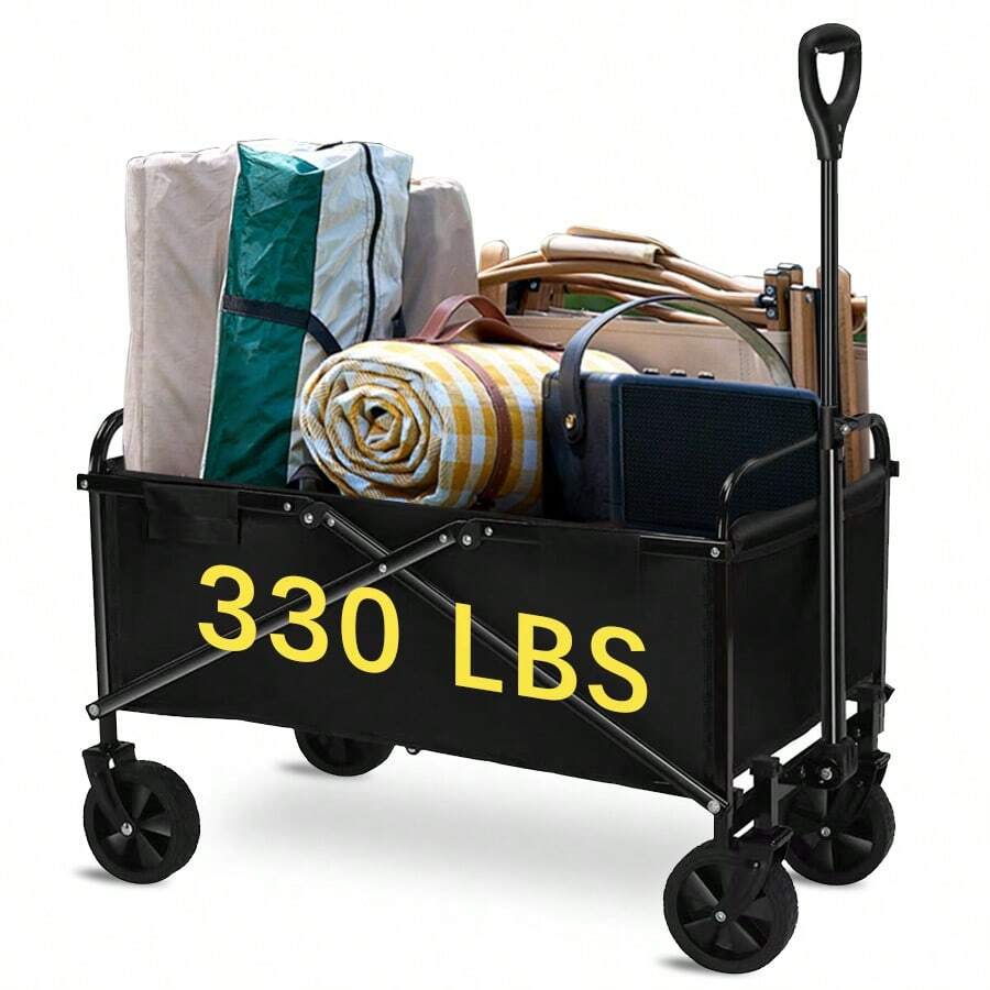 330/680-Pound All-Terrain Heavy-Duty Folding Cart, Large-Capacity Camping Cart Suitable For Courtyard Shopping/Sports/Outdoor/Gardening Equipment Transportation, Black Multi-Functional Practical Cart - 灰色 - 查看 1