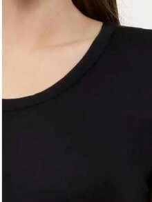 Women's Basic Viscolycra Blouse Round Neck Baby Look Short Sleeve - Black - View 5