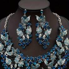 1 Conjunto Luxuoso e Elegante de Joias Femininas, Conjunto de Colar e Brincos de Moda com 3 Peças, Adequado para Noiva, Casamento, Banquete, Ocasião Formal