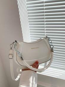 链条肩带斜挎包休闲百搭日常女士单肩包 - 白色 - 查看 3