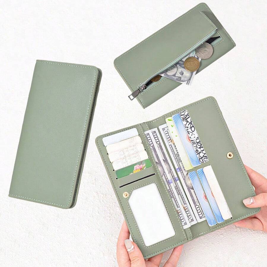 Unisex PU Leather Wallet Slim Credit Card Slots Zipper Closure Women Purse Long Wallet For Women Wallet Purse Wallet - Multicolor - View 1
