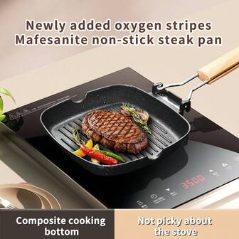 1 Pc Ceramic Steak Pan, Aluminum Frying Pan, Flat Bottomed Pan, Induction Cooker, Universal Striped Steak Non Stick Pan, Household Use