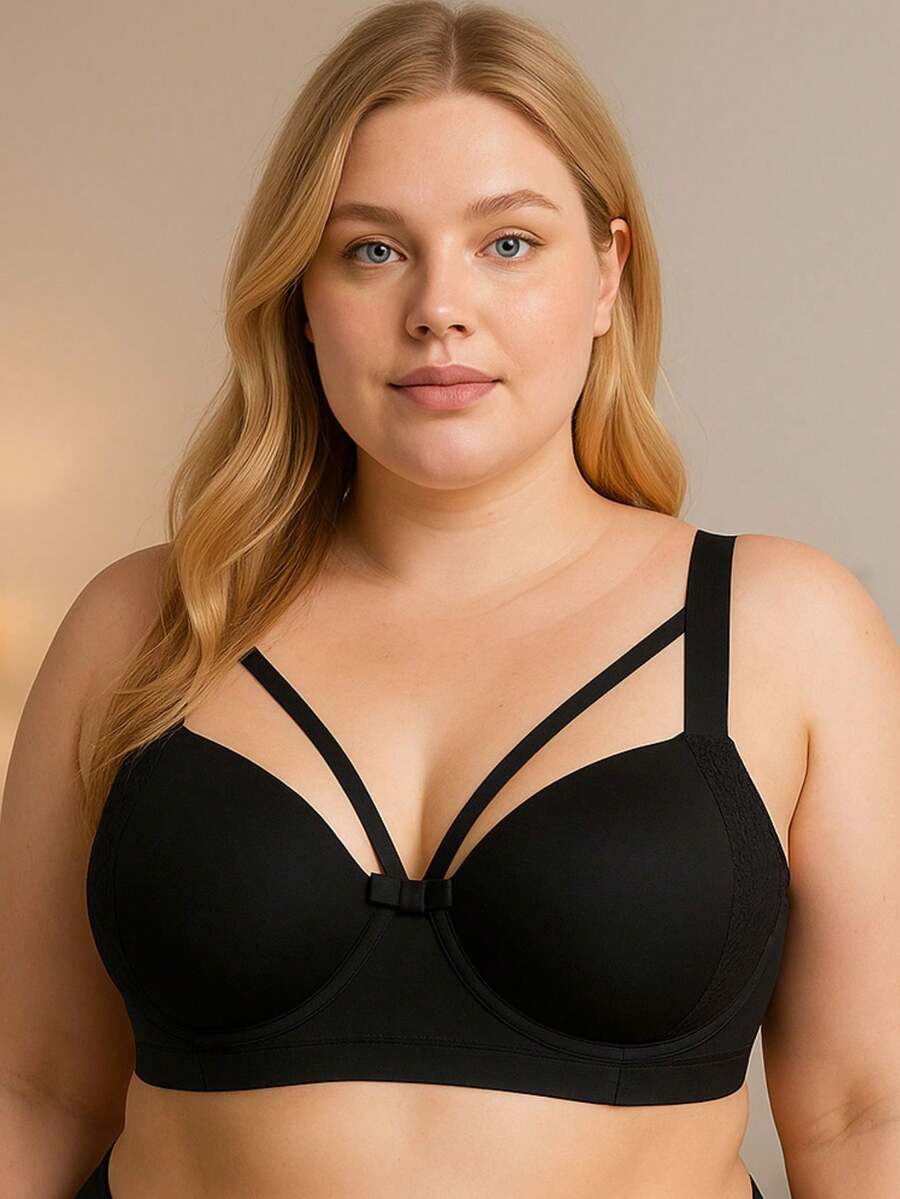 Plus Size Bra Strappy Straps Reinforced Strap - Black - View 1