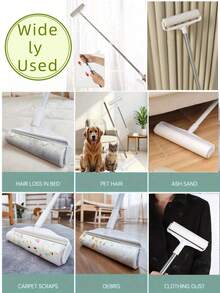 带替换芯的地板粘毛滚筒，宠物用宽版粘毛滚筒，地毯清洁粘毛滚筒，除毛器，长柄粘毛拖把 [120 张/3 个替换芯]，9.45 英寸/24 厘米长，1.5 英寸/3.8 厘米直径，用于清洁地毯、地板、沙发床、汽车、衣物和宠物毛发 - 彩色 - 查看 6