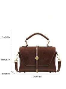 新款时尚经典金属扣装饰手提包，可调节肩带，纯色PU材质，翻盖设计，适合户外运动、通勤、购物、校园、短途旅行等场合。 - 棕色 - 查看 6