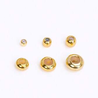 18K Gold Plated Silicone Slider Beads Brass Rubber Beads 3/4/5/6/7/8mm Brass Stopper Beads Adjustable Round Beads Positioning Spacer Beads For DIY Jewelry Bracelet Necklace Making