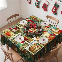 1pc Rectangular Tablecloth, Fresh Winter Theme Tablecloth | Christmas Season Healing Dining Table, Party Atmosphere Setter, Suitable For Daily Home Living Room Dining Room, Outdoor Picnic, Theme Events, Lightweight And Washable, Can Be Used Indoors/Outdoors