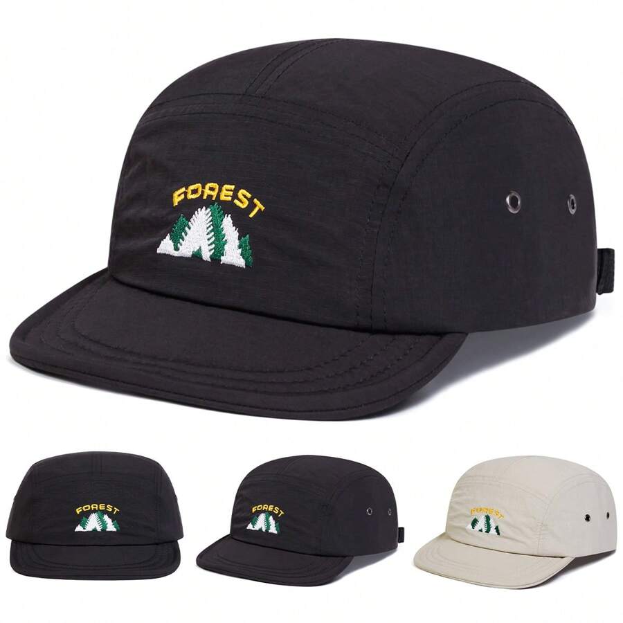 Șapcă de baseball pentru bărbați, cu uscare rapidă, brodare cu litere și frunze FOREST, 1 buc., stil streetwear, protecție solară, casual, cu 5 panouri, potrivită pentru primăvară, toamnă, activități în aer liber, călătorii, plajă
