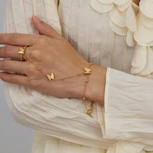 1 件时尚不锈钢哑光蝴蝶开口戒指配手链 - 彩色 - 查看 5