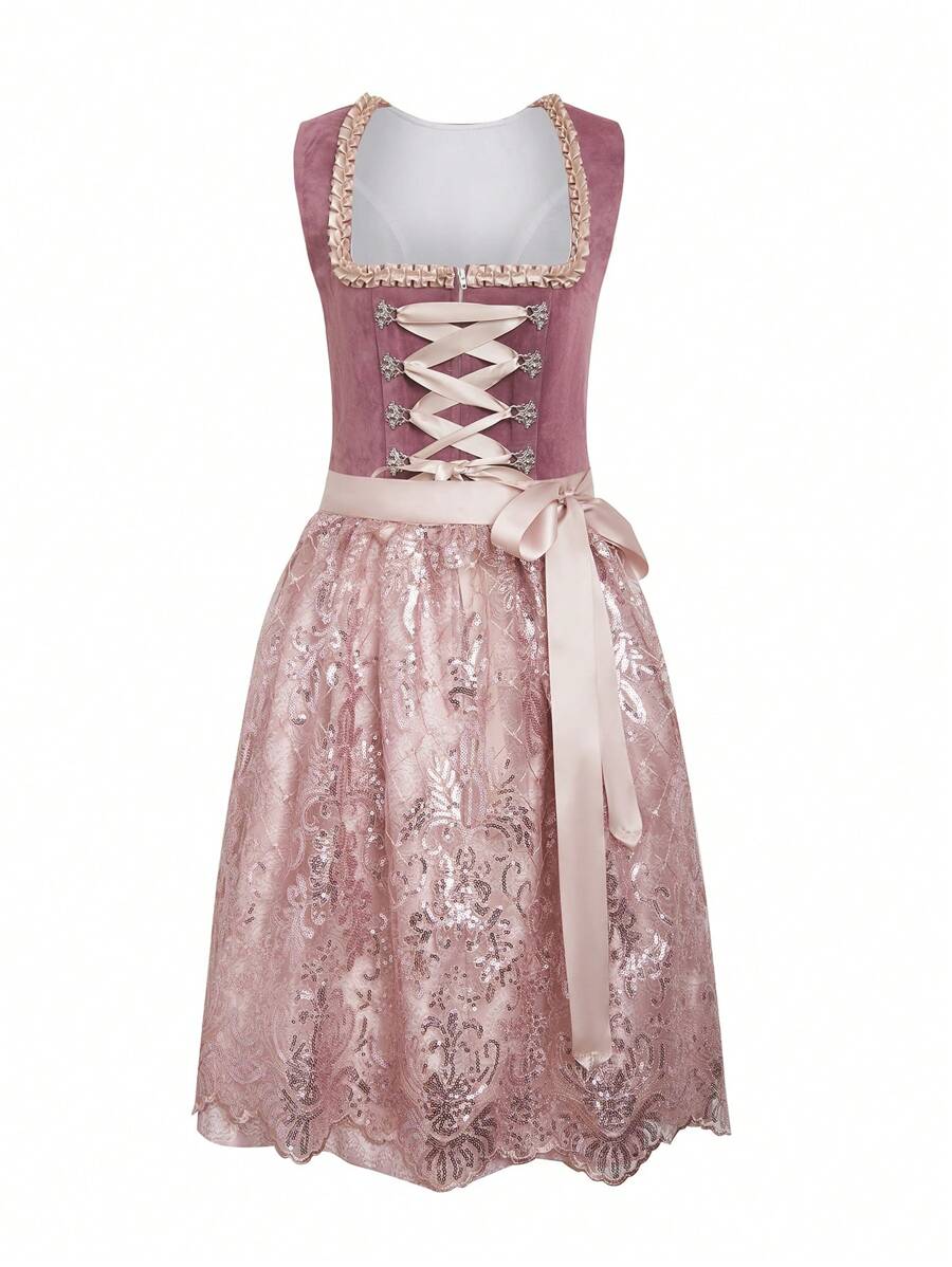 ii 女士德国连衣裙巴伐利亚啤酒节万圣节狂欢节服装 - 粉色 - 查看 1