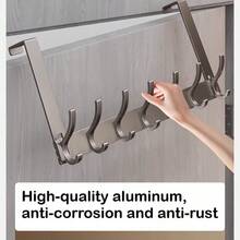 1个/6钩/7钩免打孔太空铝强力粘钩，适用于门廊、入户门、衣帽间、墙壁、衣柜 - 单钩设计，超牢固可移除粘胶，轻巧耐用，易于安装，时尚家居收纳好帮手，多功能悬挂方案，可用于悬挂外套、包包、帽子、钥匙、领带、配饰等，现代室内设计的优质节省空间配件 - 彩色 - 查看 3