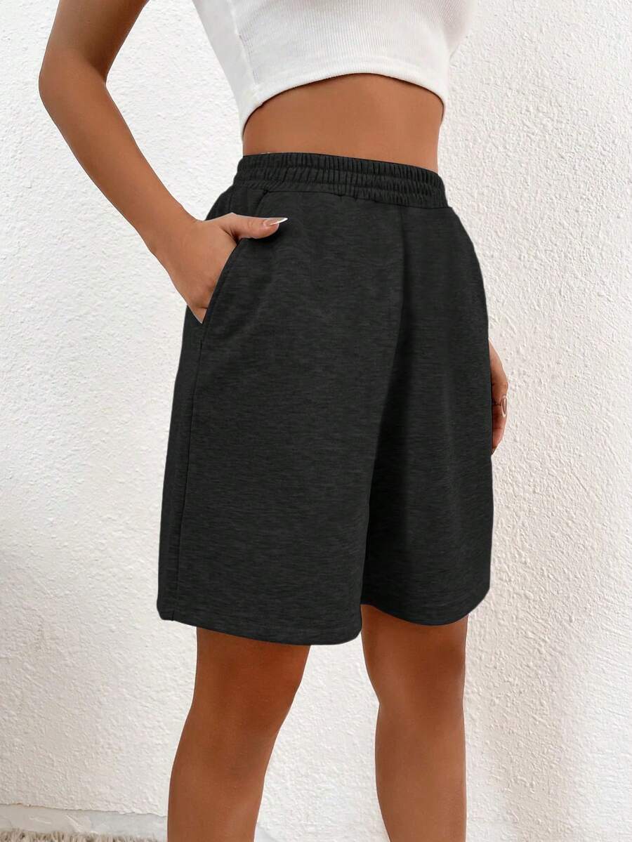 1 chiếc quần short lụa sữa rộng rãi, thoải mái, có túi, dành cho bé gái tuổi teen, thích hợp cho mùa xuân, hè và thu. - màu đen - Xem 1