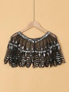 1 Pc Women's Oversized Fish Scale Sequin Shawl, Sparkling Evening Dress Shawl, Vintage Cheongsam Style Light Shawl Top, Embellished - Multicolor - View 10