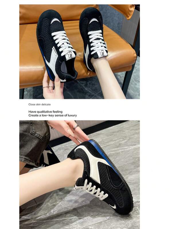 Women's Casual Lace-Up Sneakers, Colorblock Design, Breathable & Fashionable, Versatile For Daily Wear