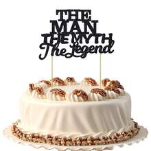 1 Pc The Man The Myth The Legend Cake Topper Glitter Happy Father's Day Cake Pick Dad's Birthday Theme Cake Decorations For Happy Retirement Theme Father's Birthday Party Supplies Black - Multicolor - View 9