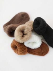 5 Pairs Baby & Kids Solid Color Thermal Lined Socks, Thick Warm Mid-Calf Socks, Multi-Color, Suitable For Autumn/Winter - Multicolor - View 4