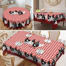 1pc Vintage Farmhouse Round & Rectangular Tablecloth, Multiple Sizes, Rooster Red Plaid Pattern Print Design, Suitable For Spring/Summer, Kitchen, Picnic, Fits Easter, Birthday, Mother's Day, Graduation, Wedding Gifts - Multicolor - View 3