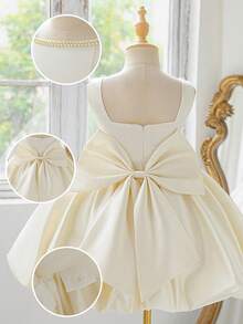 优雅缎面蝴蝶结后背花童礼服，适合生日派对、学校舞会等场合，不含头饰 - 香檳色 - 查看 5